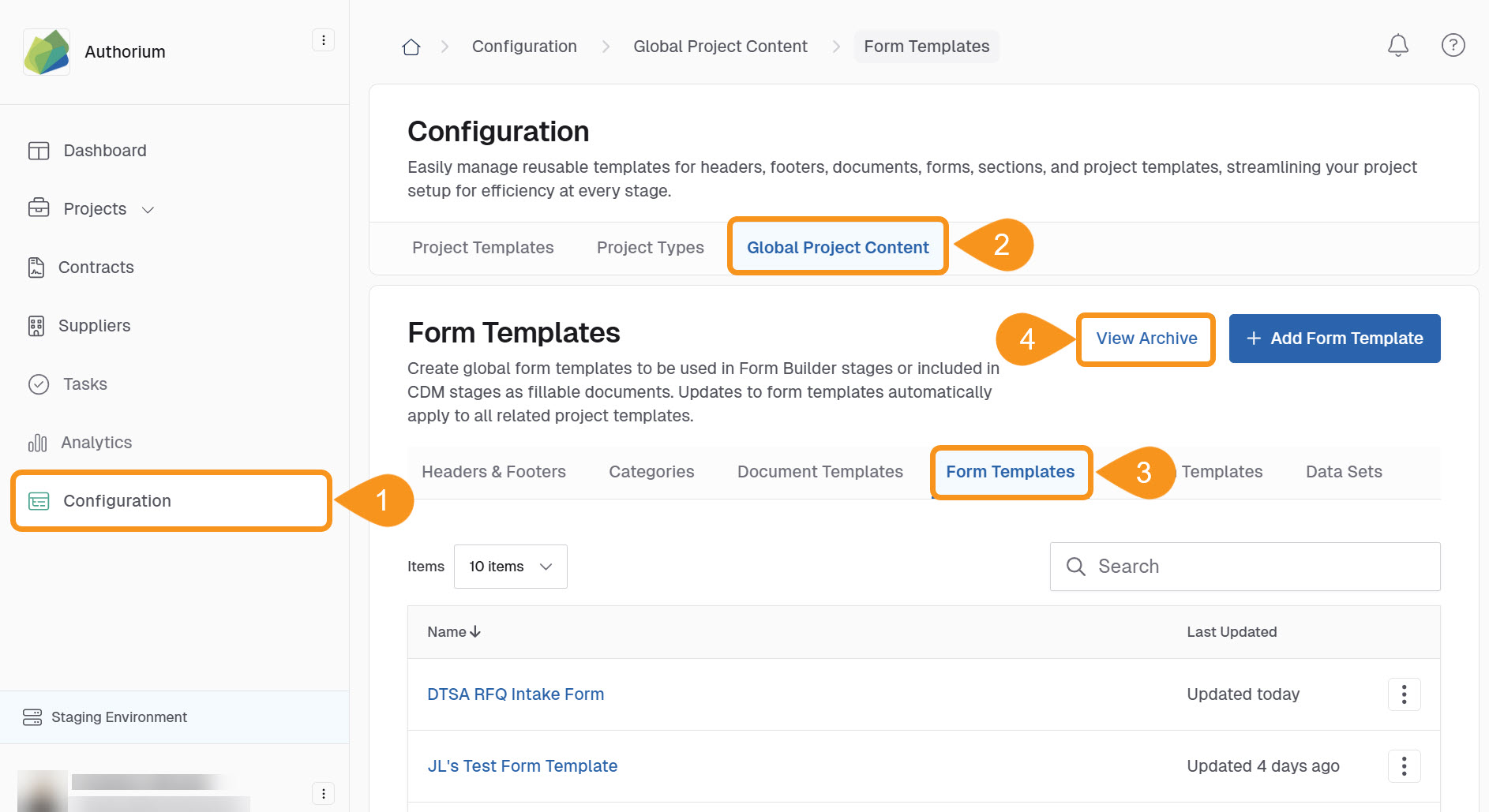 Restore Archived Form Template 1